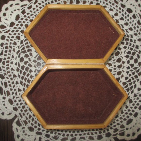 Vintage Wood Box Straw Inlay Box Retro Souvenir Lidded Box Country Cottage Retro - Picture 9 of 12